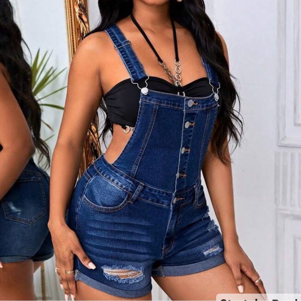 New Denim Short Overalls - Picture 2 of 6